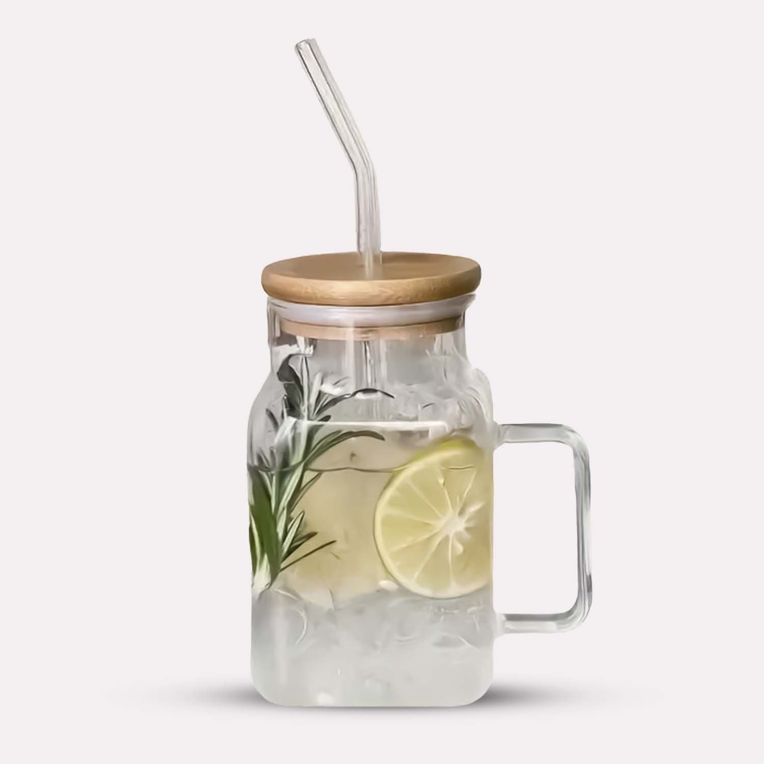 Bambus Glaskop avec Couvercle en Bambou et Paille Intégrée pour Boissons Froides
