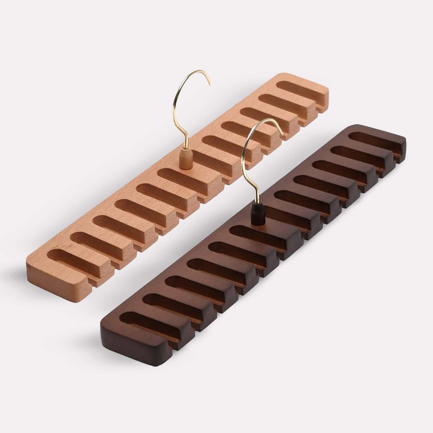 Porte-Ceinture Élégant en Bois et Métal Marron Foncé et Clair pour Gain de Place