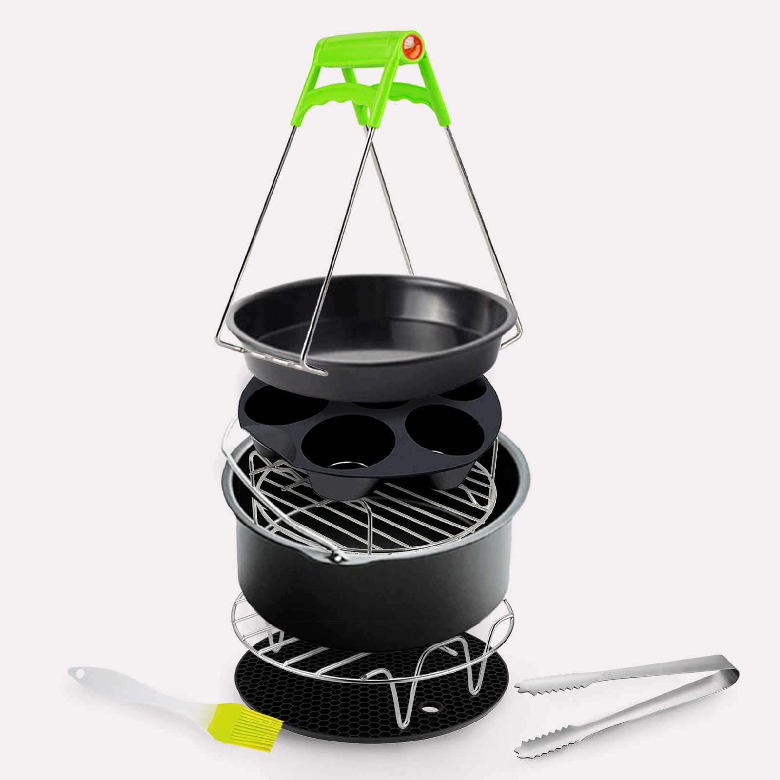 Accessoires Airfryer Design en Acier et Silicone avec Ergonomie et Polyvalence