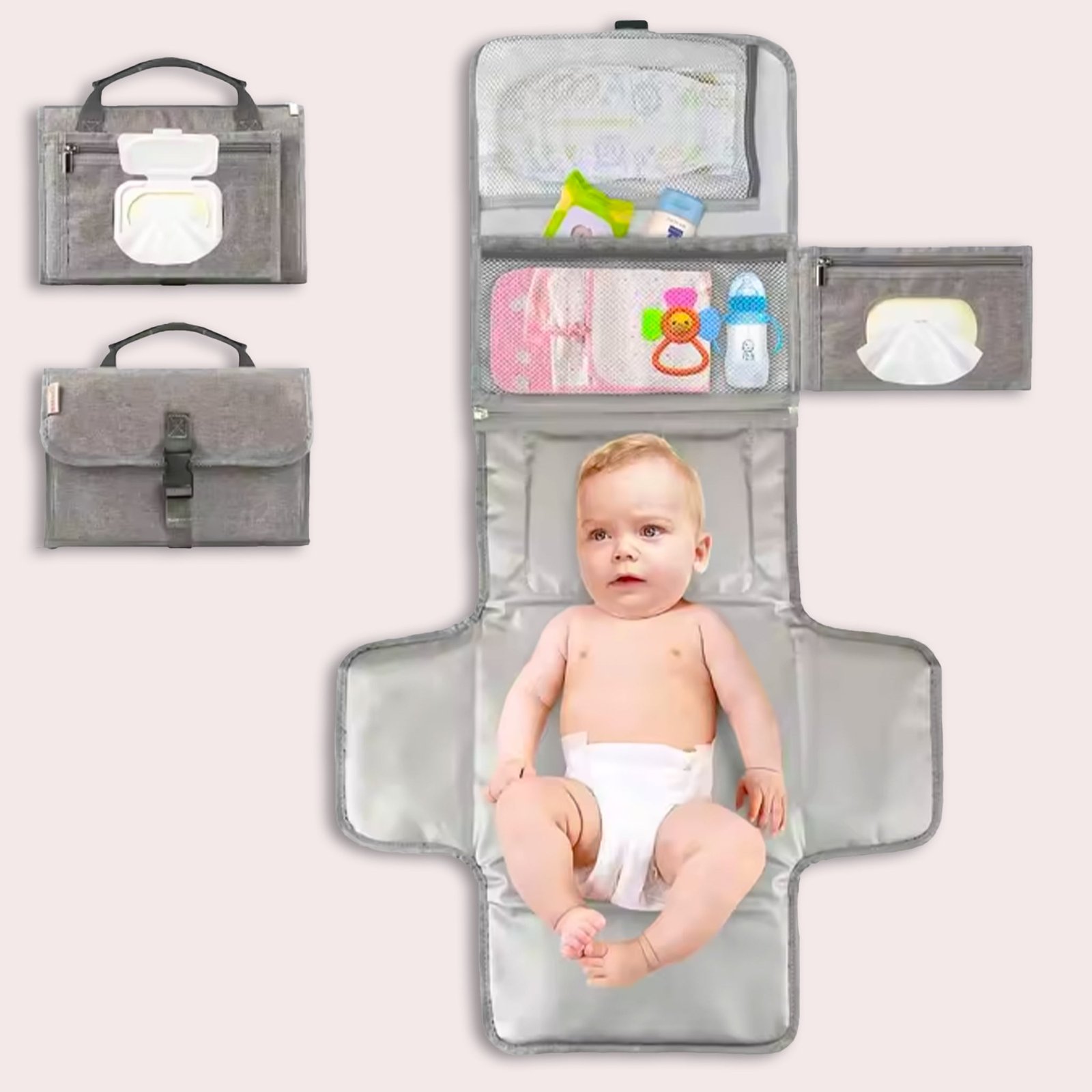 Tapis de Change Portable Imperméable Gris/Bleu pour Bébé - Confort et Praticité