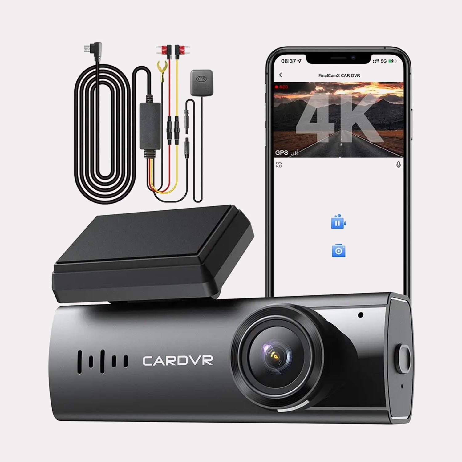 Caméra Embarquée 4K Vision Nocturne GPS Noir Argent Sécurité Routière