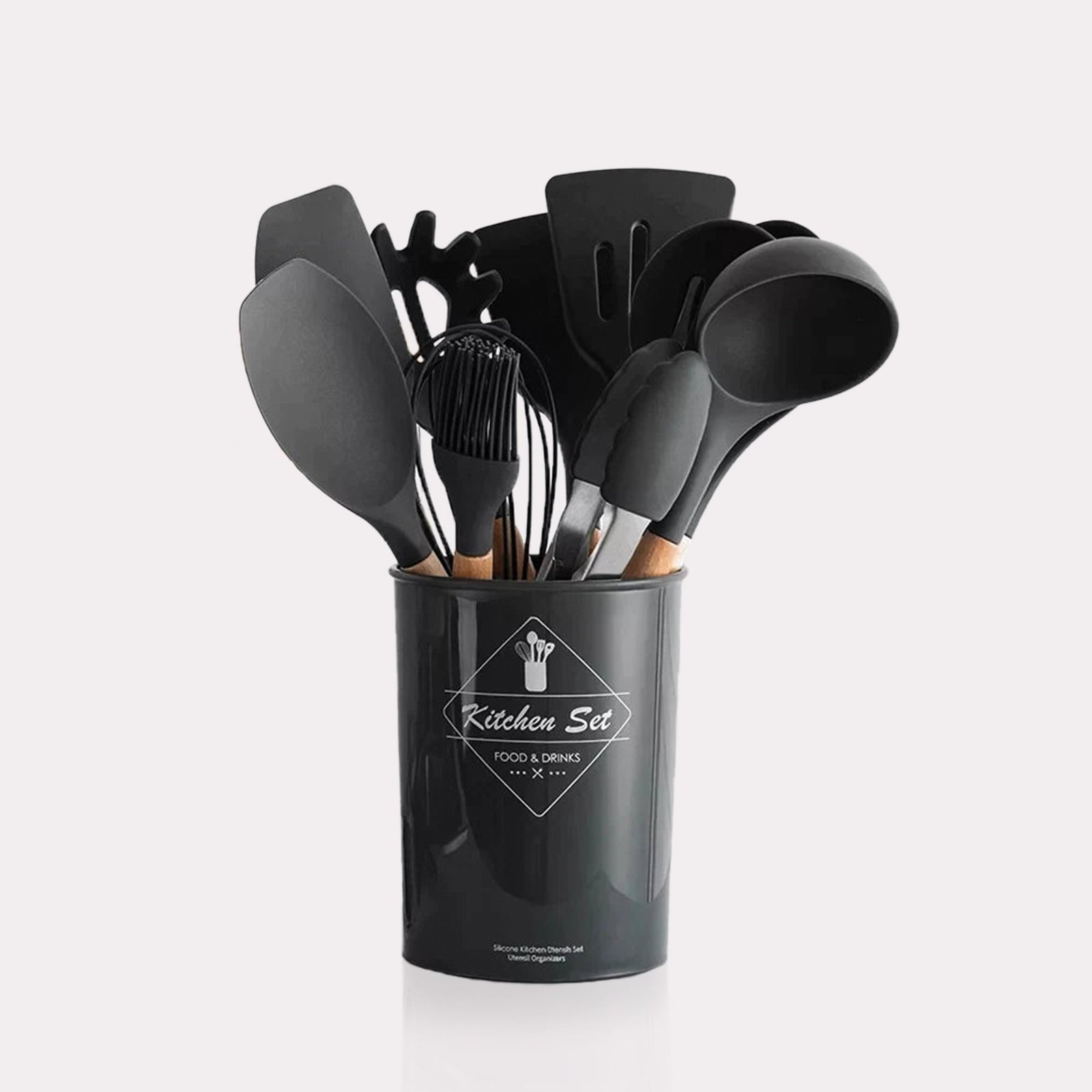 Køkkensæt Moderne 12 Dele Silikone et Bois Noir Design Élégant et Fonctionnel