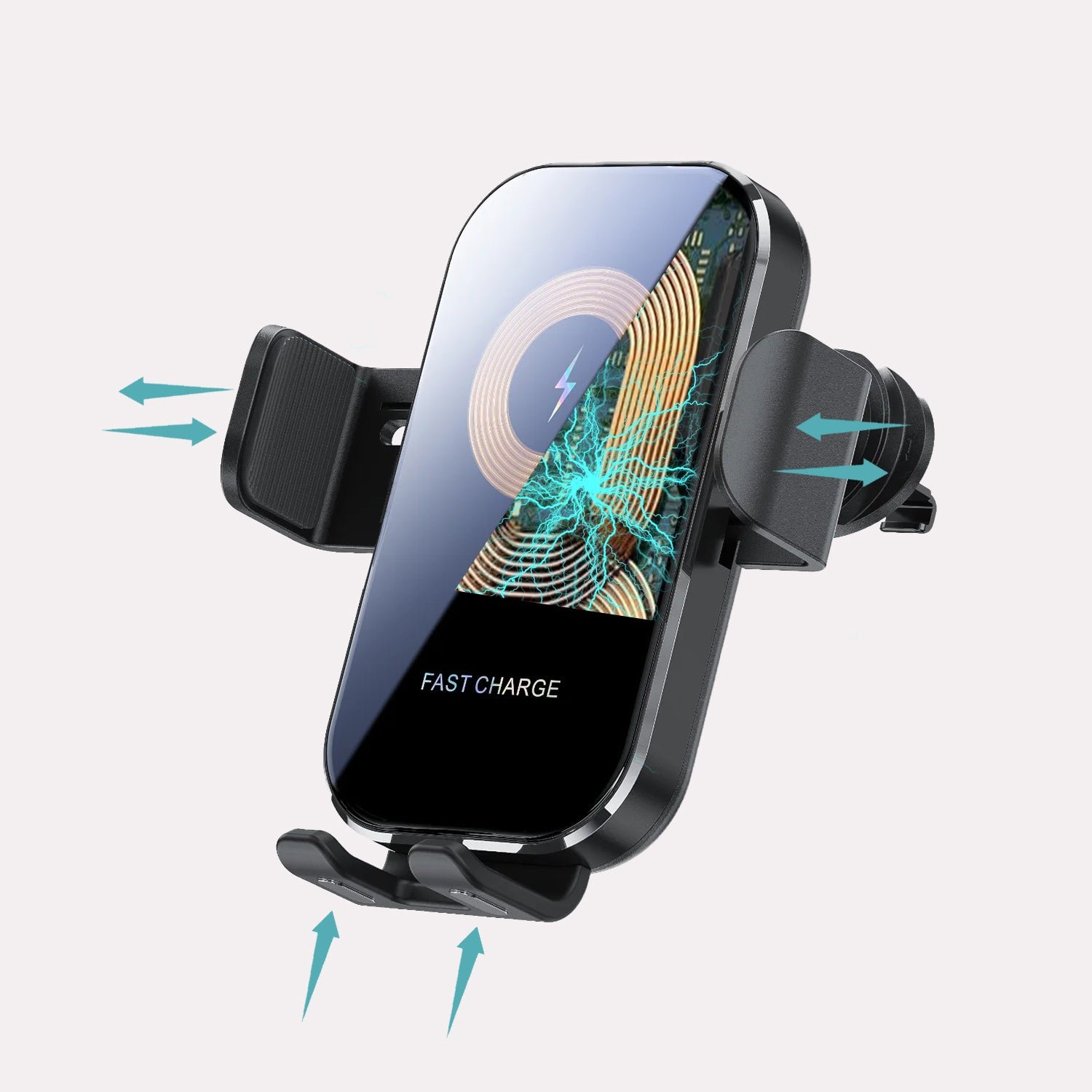 Support Téléphone Sans Fil avec Bras Ajustables et Finition Noire pour Voiture et Vélo