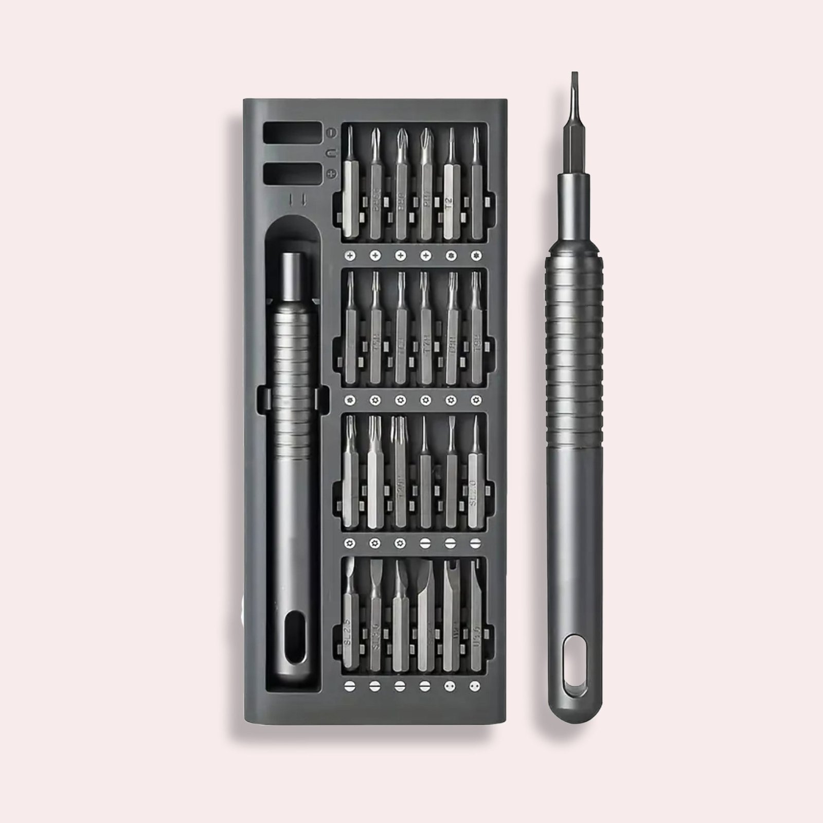 Ensemble Tournevis Précision Moderne 24 Embouts Métal Gris/Noir Ergonomique