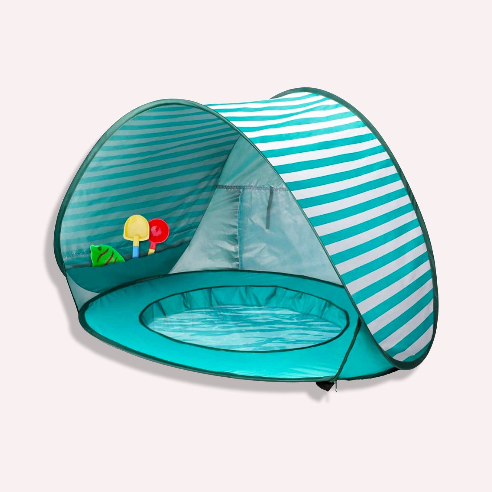 Tente de Plage Enfant avec Protection UV et Espace de Jeu Turquoise et Blanc
