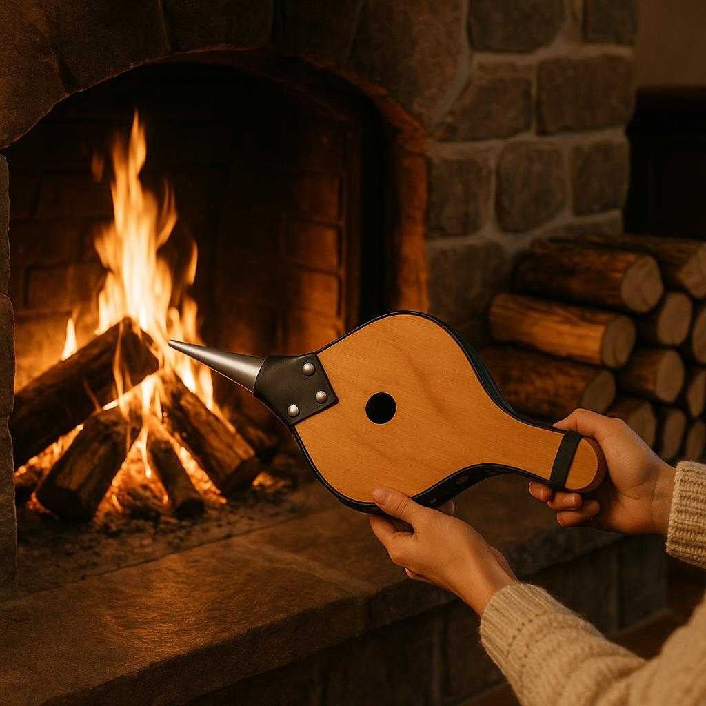 professionel-blseblg-i-tr-klassisk-og-hj-kvalitet-design-til-pejs-og-grill-the-classic-wooden-bellows-is_15242281779587_scene1 Professionel Blæsebælg i Træ – Klassisk og Høj Kvalitet Design til Pejs og Grill. The classic wooden bellows is being used to fan the flames of a cozy fireplace in a rustic living room, with a glowing fire and logs stacked neatly beside the hearth.