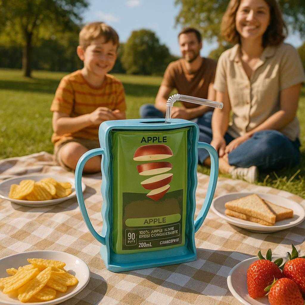taske-holder-i-plastik-lysebl-og-lys-lilla-forhi_15383804379523_scene2 Taske Holder i Plastik - Lyseblå og Lys Lilla, Forhindrer Spild, Nem at Bære: A different realistic picnic setting where the Taske Holder i Plastik is securely positioned on a picnic blanket spread across a grassy field.