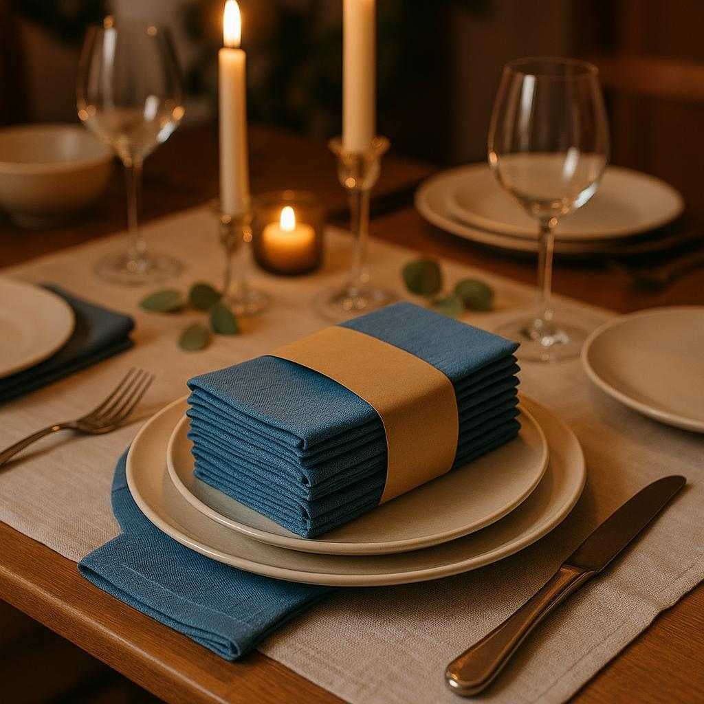 tekstilserviet-i-klassisk-design-genbrugelig-og-absorberende-tilgngelig-i-7-farver-the-reusable-and-absorbent-textile_15235930653059_scene1 Tekstilserviet i klassisk design - Genbrugelig og absorberende, tilgængelig i 7 farver. The reusable and absorbent textile napkin graces a beautifully set dining table, surrounded by elegant dinnerware and flickering candlelight, creating an inviting atmosphere for a family gathering.